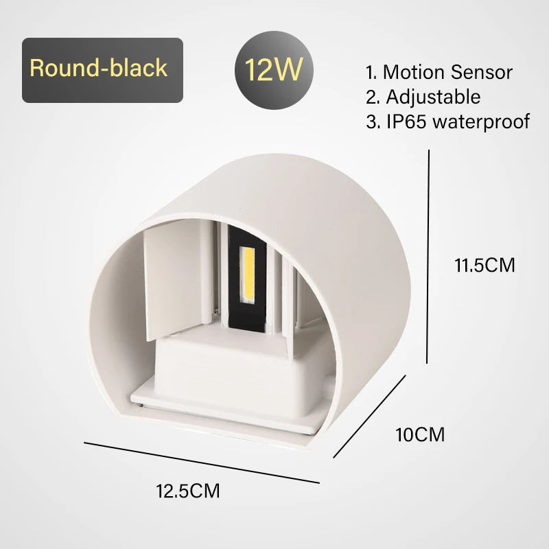 LED Wall Lamp - IP65 Waterproof Indoor Outdoor Light with Sensor Option