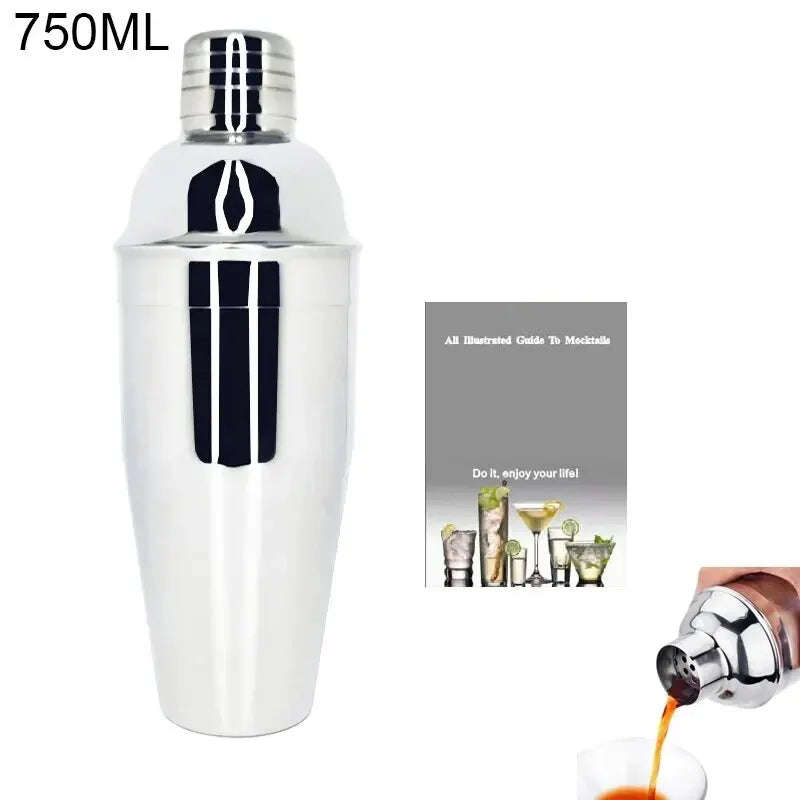 Cocktail Shaker Set with Recipes - 750ml Stainless Steel Bartender Kit