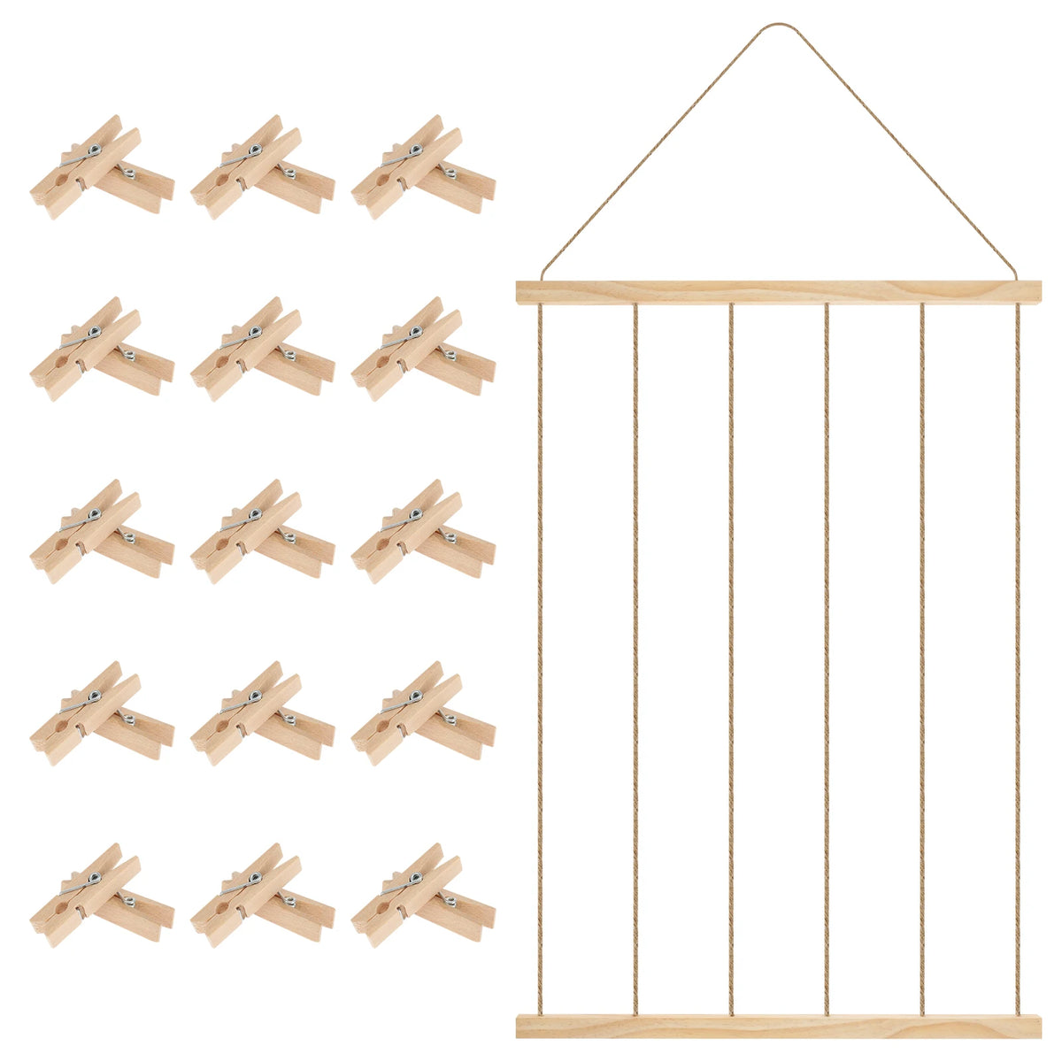 Hanging Photo Display Holder - Wood Finish Picture Hanger for Home Decor