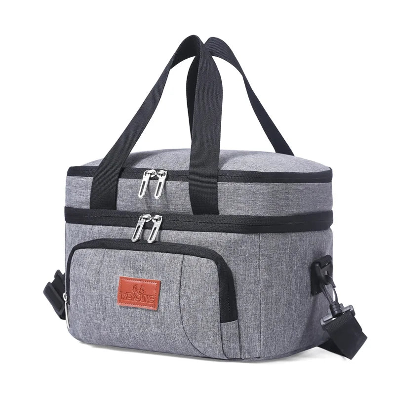 Insulated Cooler Tote Bag - Leakproof Double Layer Lunch and Picnic Bag with Shoulder Strap