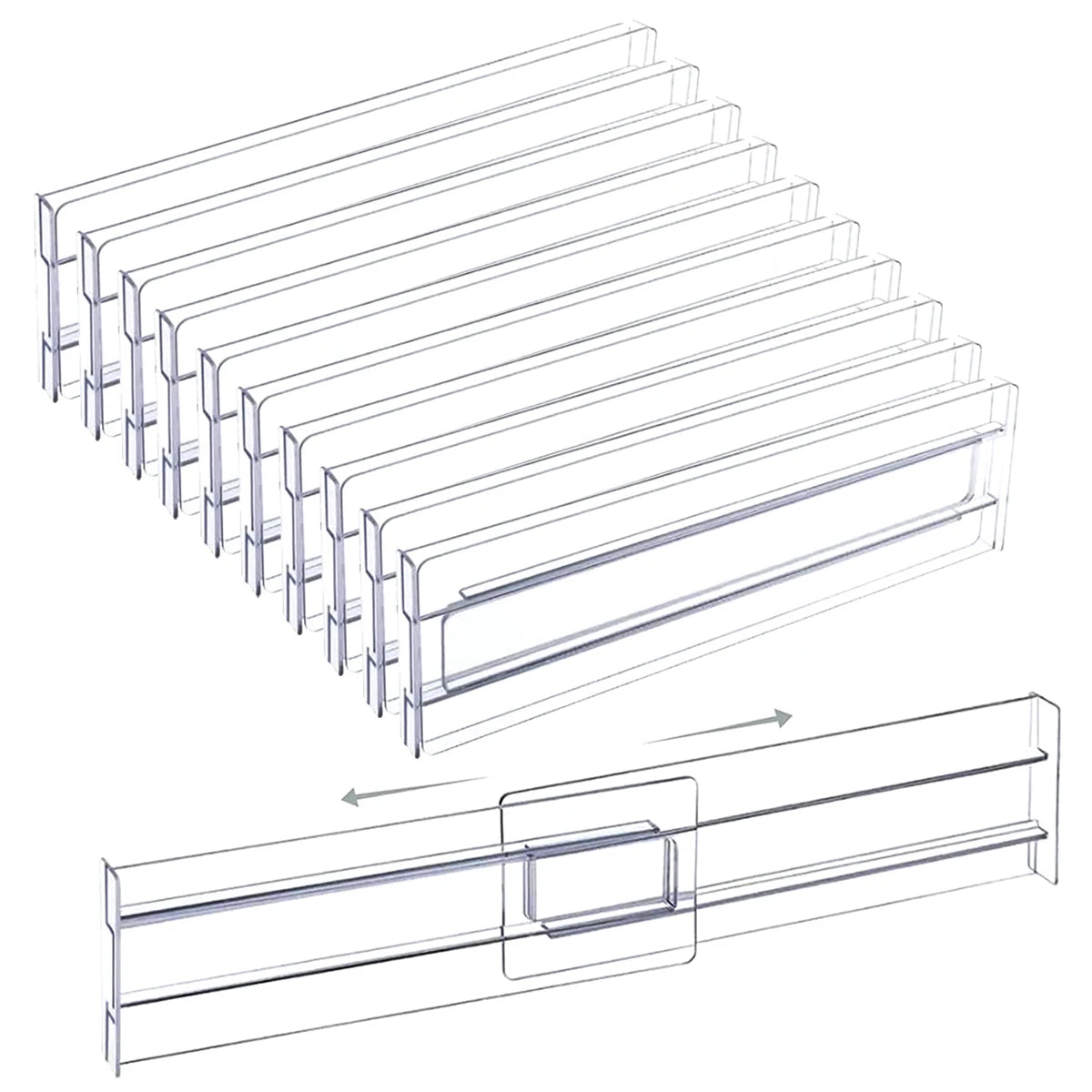 Drawer Dividers - Adjustable Clear Organisers for Clothes, Utensils and Office