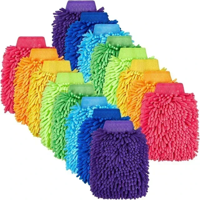 Chenille Car Wash Mitt - Double-Sided Microfibre Wash and Dust Glove Multipack