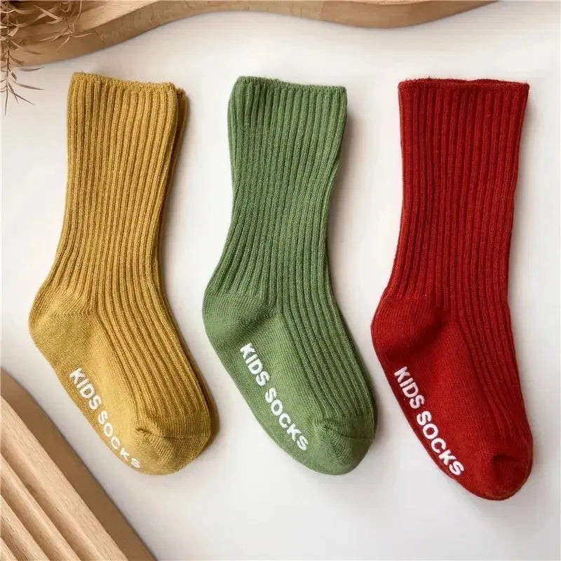 Baby Grip Socks 3-Pack - Non-Slip Cotton Crew Socks for Toddlers 0-3 Years