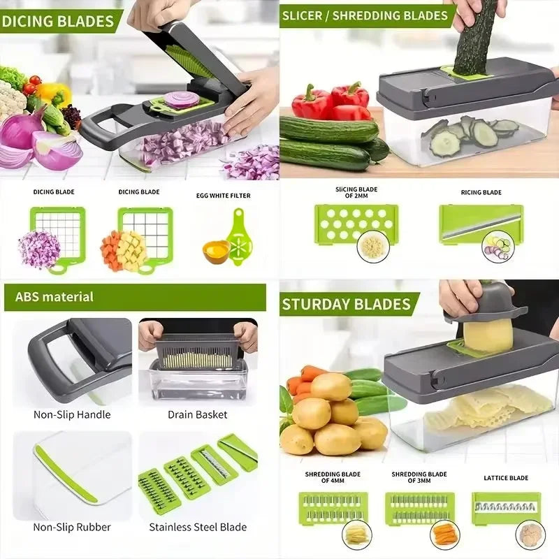 Multi-Function Vegetable Chopper - 5-in-1 Manual Slicer, Dicer and Grater for Fast Meal Prep