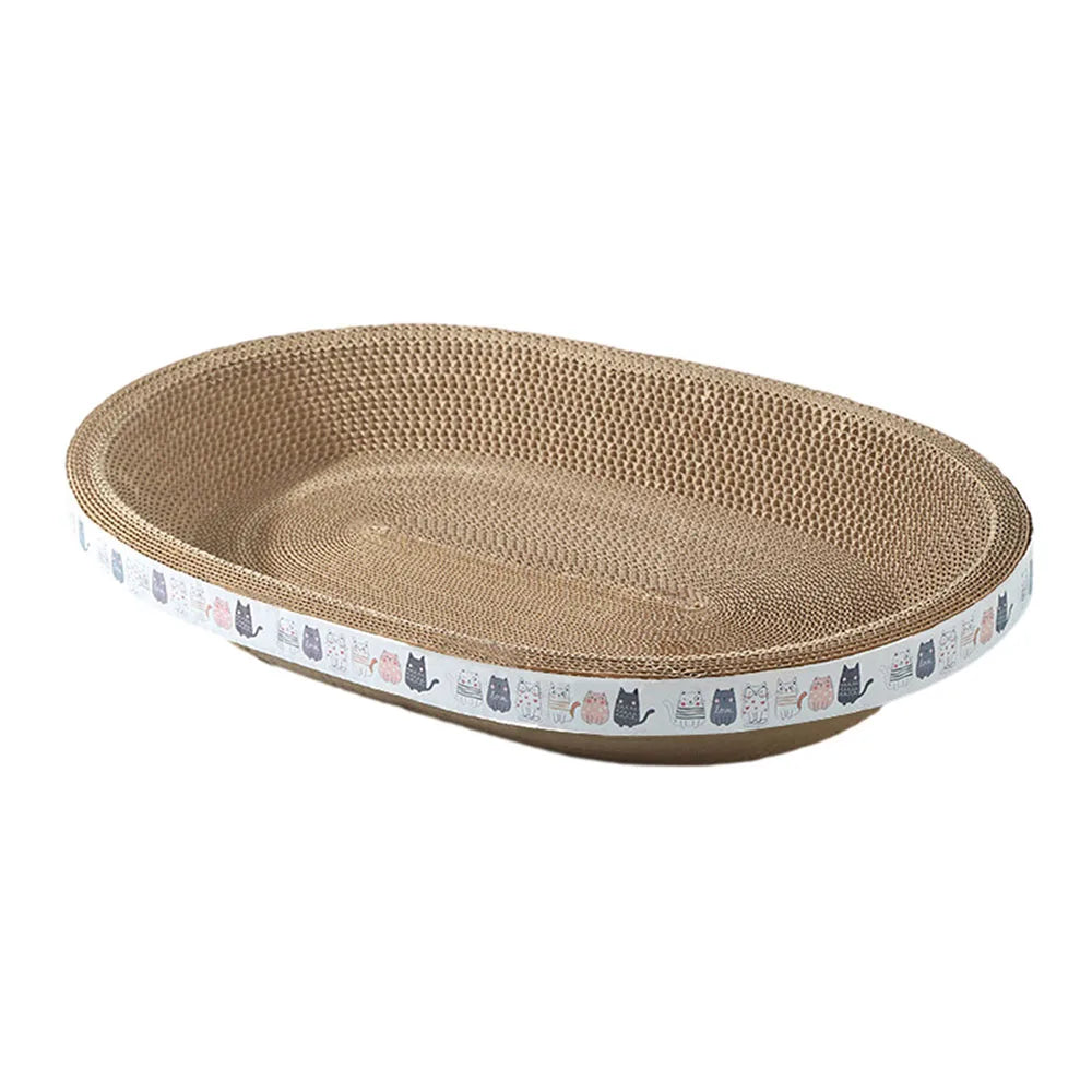 Cat Scratcher Bed - Oval Corrugated Cardboard Scratching Bowl and Lounger, 47 x 32cm