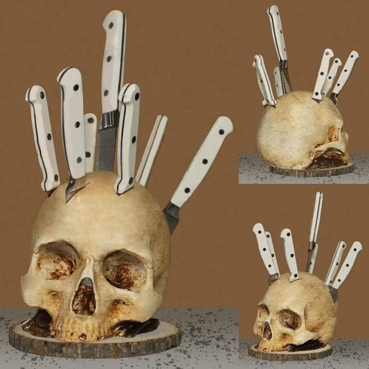 Skull Knife Holder - Skeleton Knife Block and Kitchen Storage for Halloween