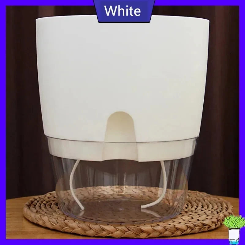 Self-Watering Plant Pot - Clear Double Layer Flowerpot with Cotton Wick and Fill Port