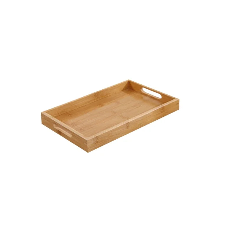 Bamboo Serving Tray with Handles - Rectangular Wooden Tea & Breakfast Tray