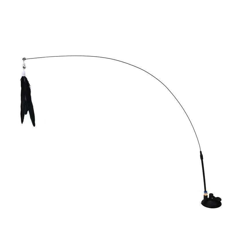 Cat Teaser Wand with Suction Cup - Interactive Feather Toy with Replaceable Heads