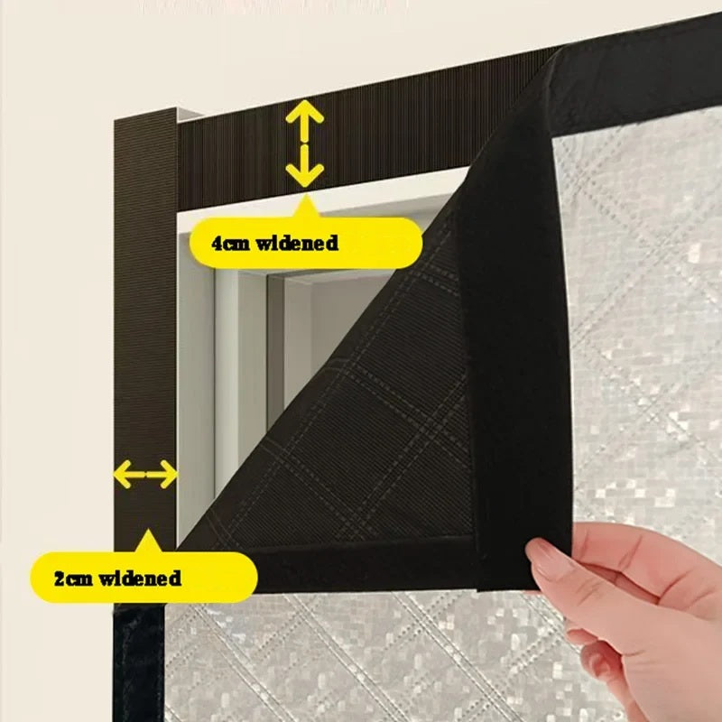 Magnetic door curtain fitted to a doorway with width callouts