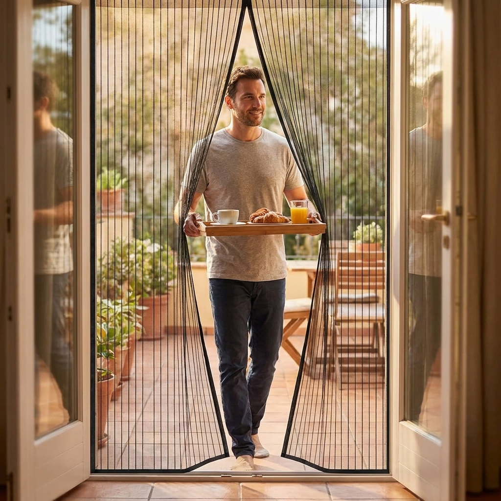 Magnetic screen door black large in use