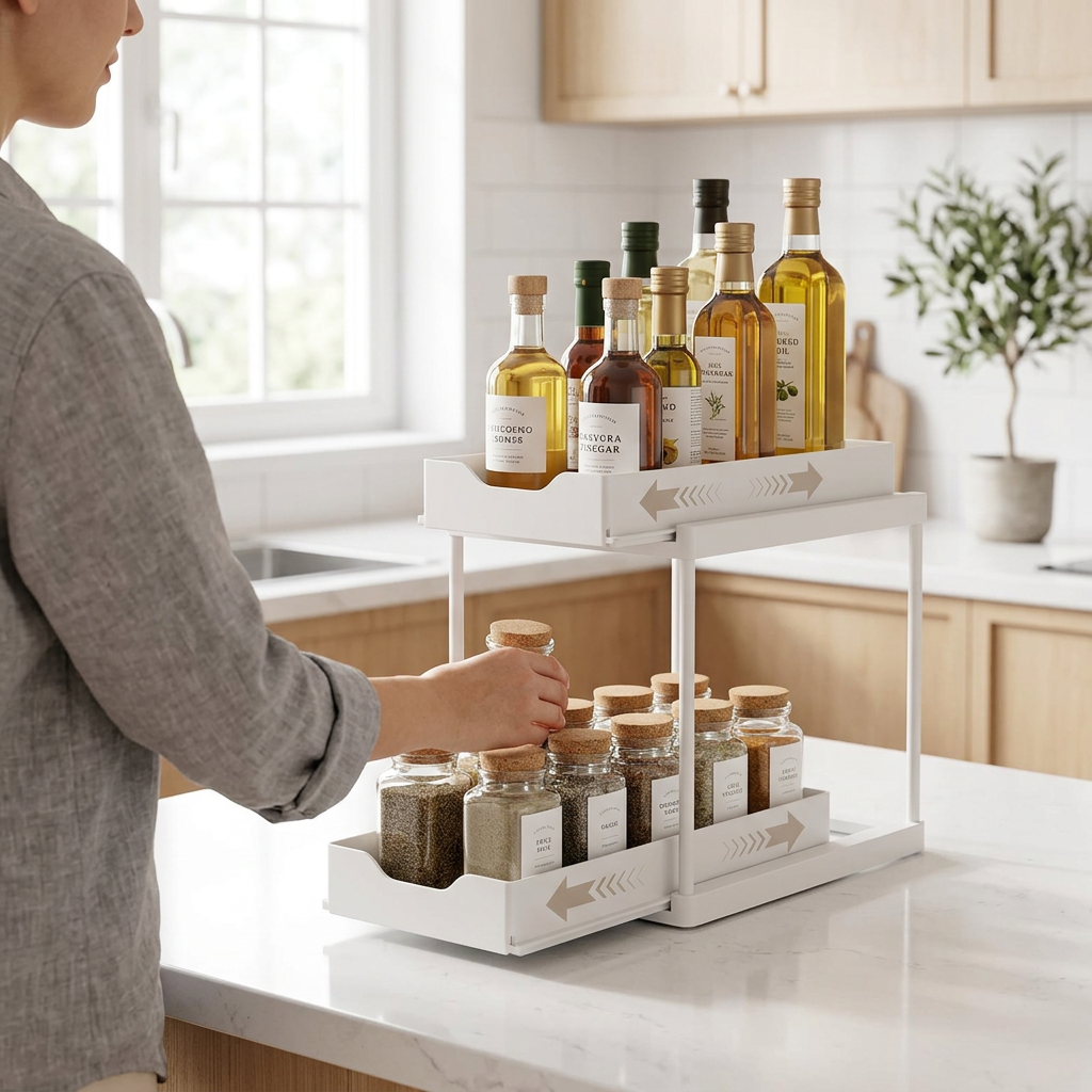 White sliding storage rack lifestyle