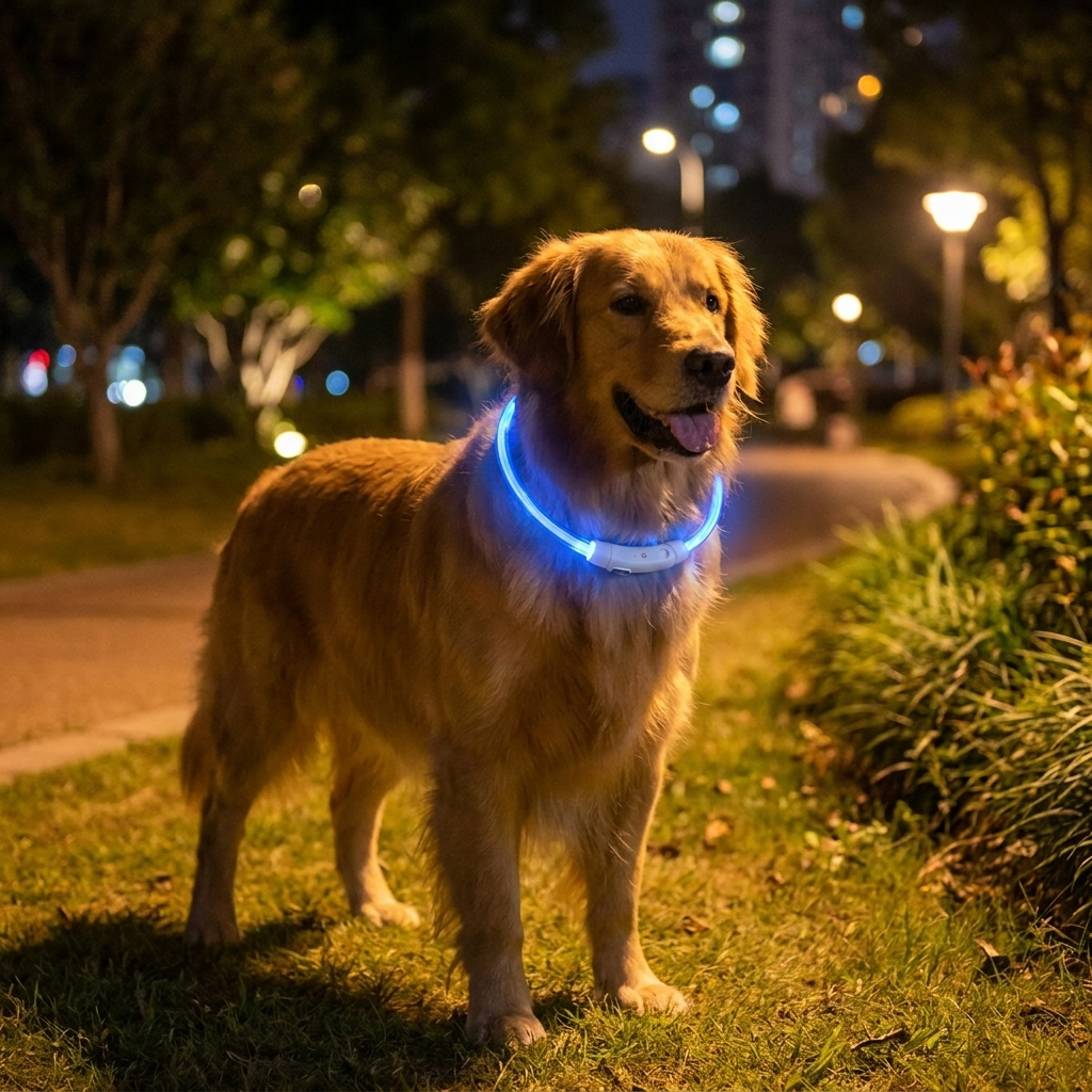 Fibre optic dog collar blue lifestyle