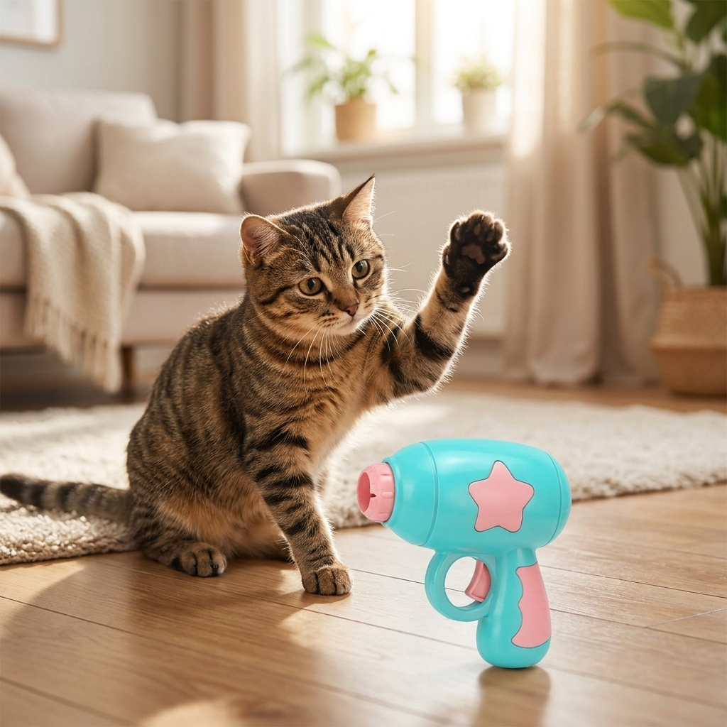 Cat with blue cat toy