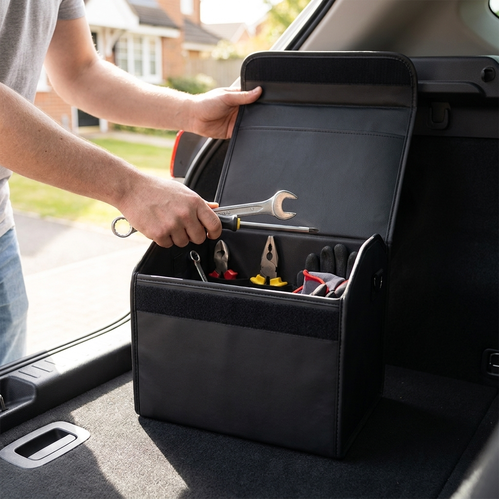 Small car boot organiser in use
