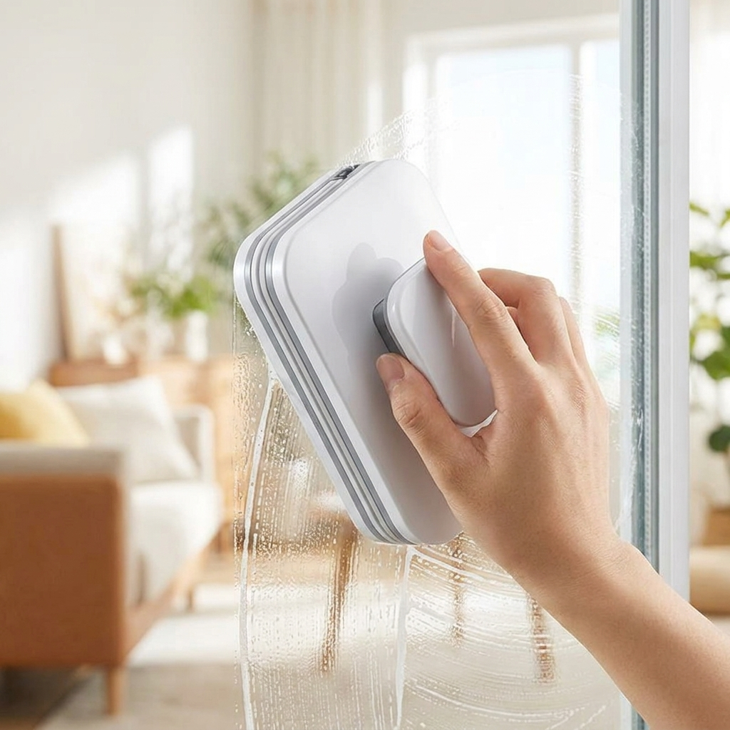 White window cleaner in use