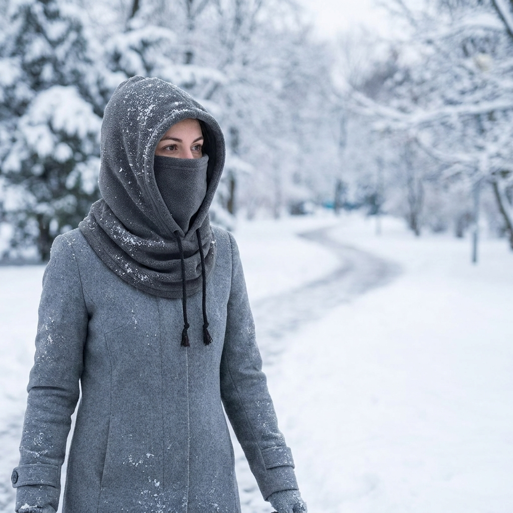 p1 grey knit balaclava worn