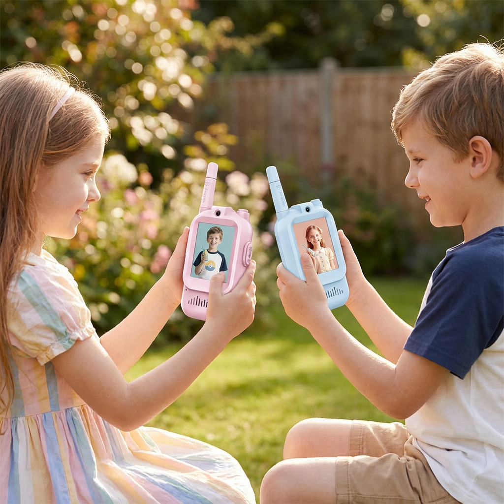 Pink and blue video walkie talkies lifestyle
