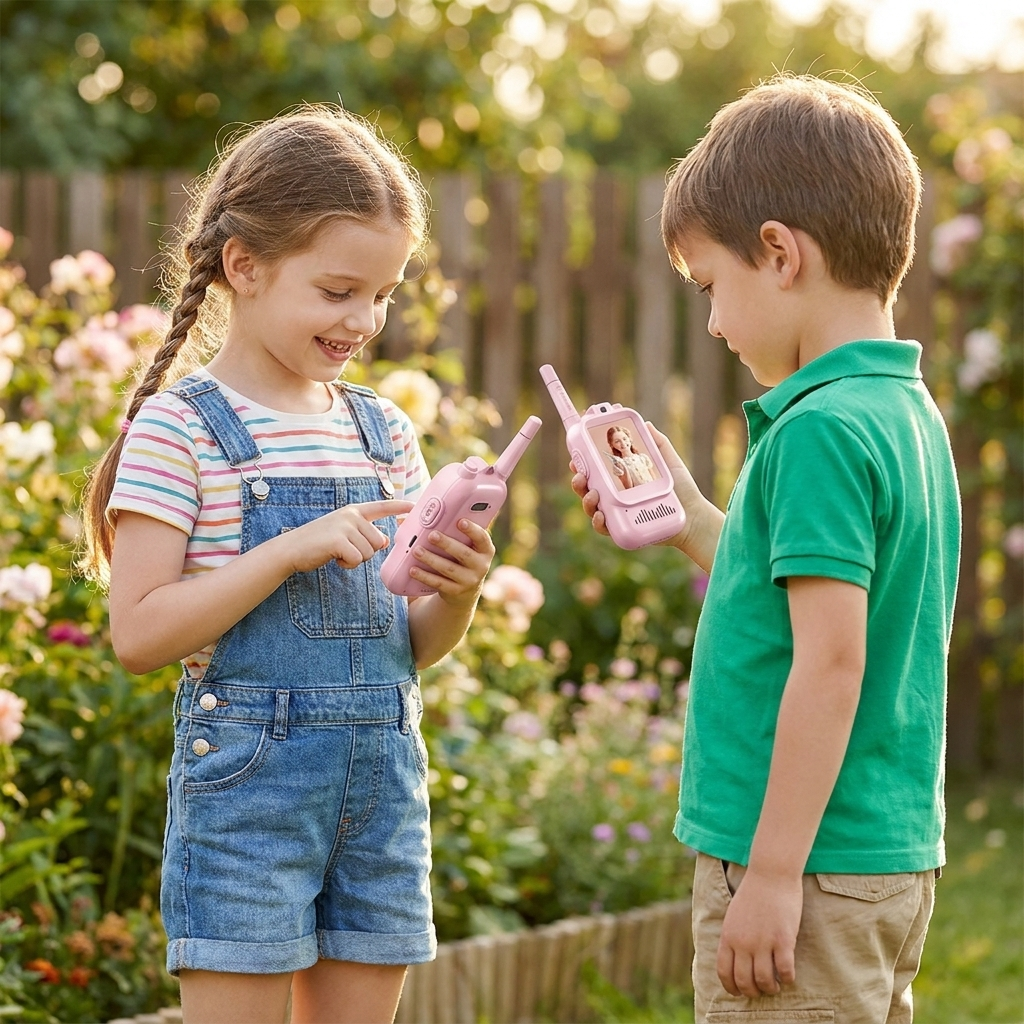Pink and pink video walkie talkies lifestyle