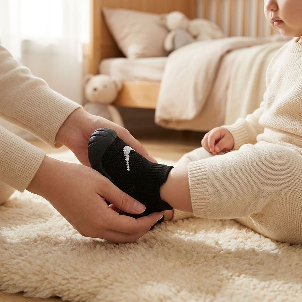 Black baby sock shoes lifestyle