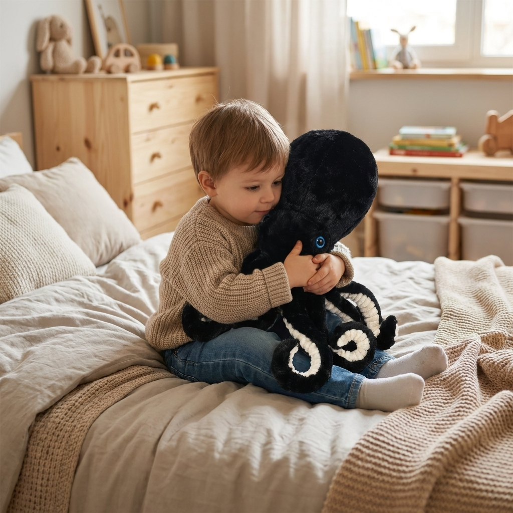Black plush octopus lifestyle