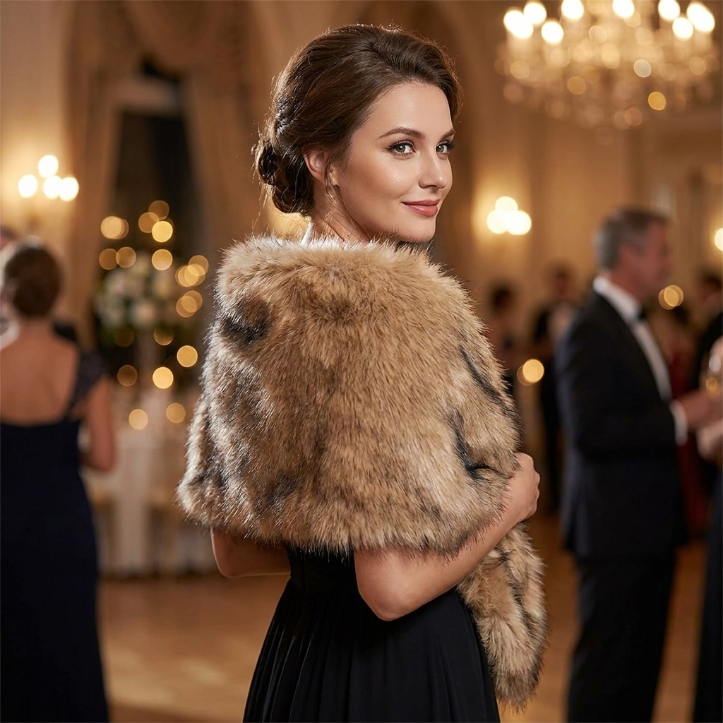 Fur shawl style 3 worn