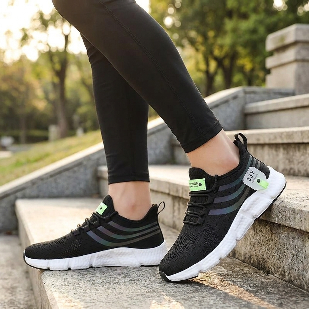 Sport trainers black white worn