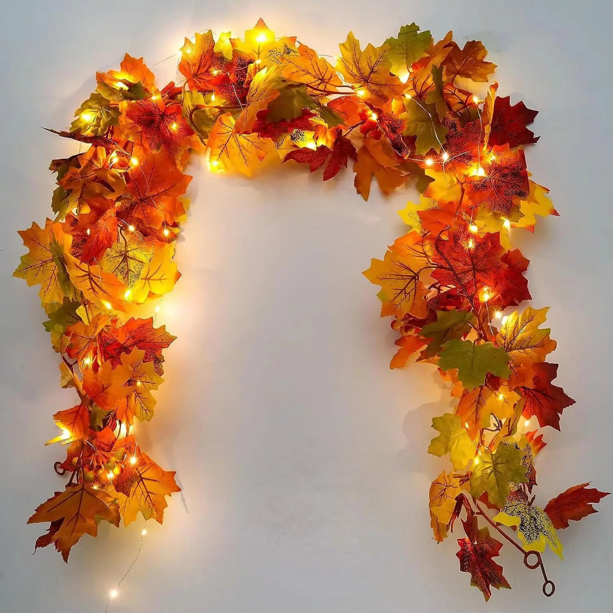Lit autumn maple leaf garland