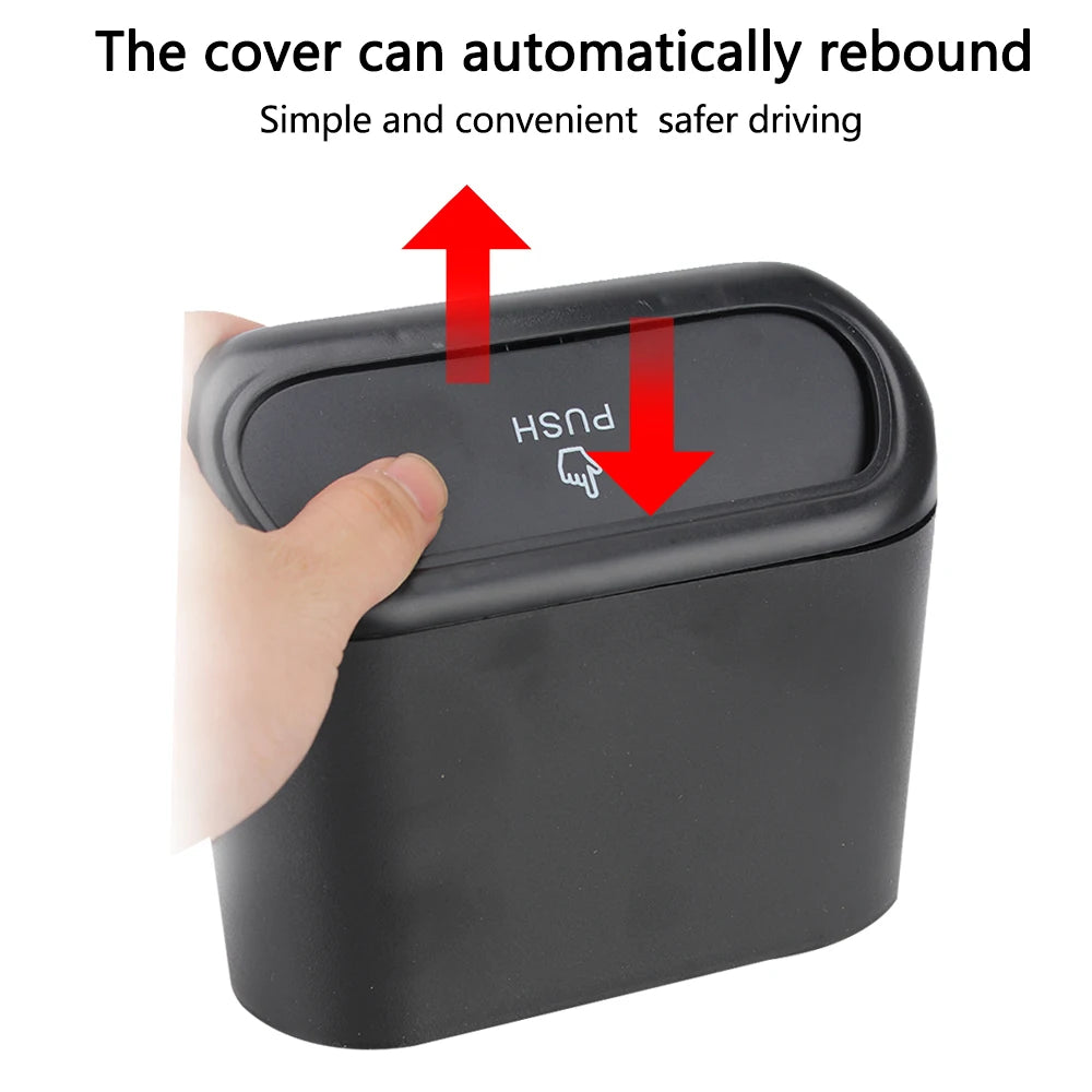 Car Trash Can - Hanging ABS Bin with Press-Open Lid for Vehicle Rubbish Storage