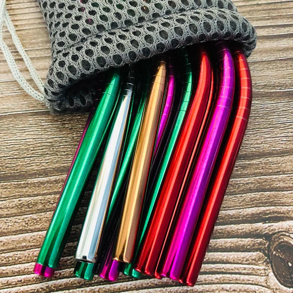 Reusable Stainless Steel Drinking Straws - Straight and Bent Metal Straw Set with Cleaning Brush