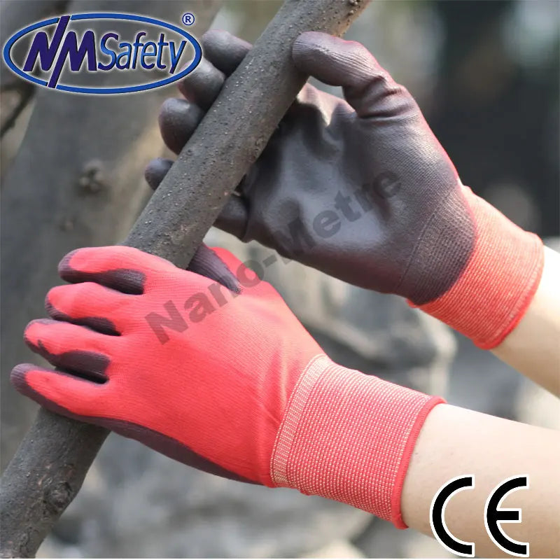 PU Coated Work Gloves 12 Pairs - Nylon Grip Gloves for Garden and Light Industry