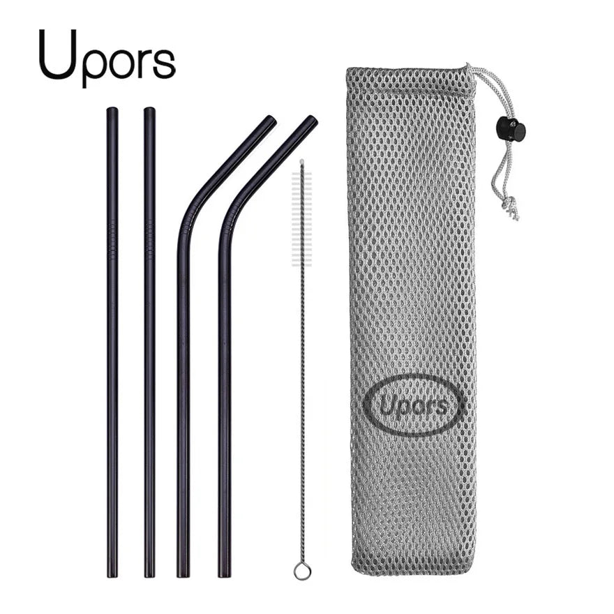 Reusable Stainless Steel Drinking Straws - Straight and Bent Metal Straw Set with Cleaning Brush