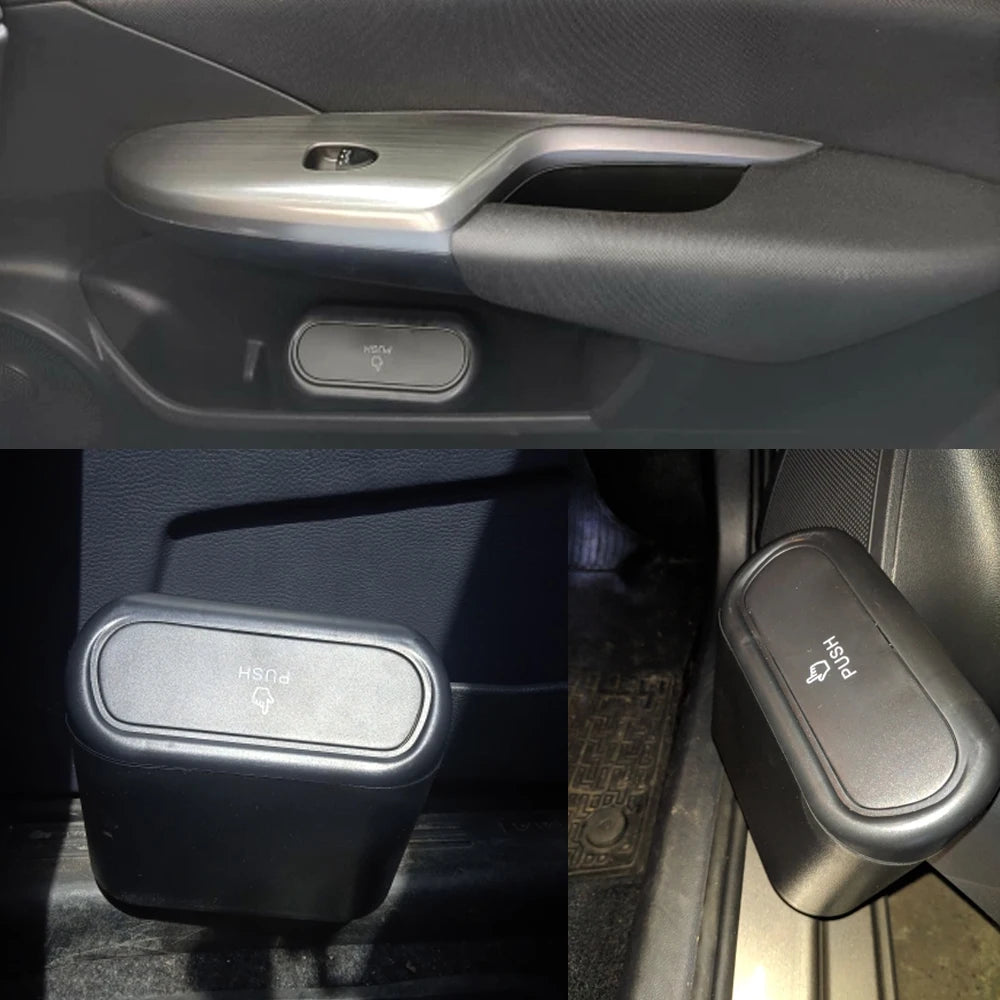 Car Trash Can - Hanging ABS Bin with Press-Open Lid for Vehicle Rubbish Storage