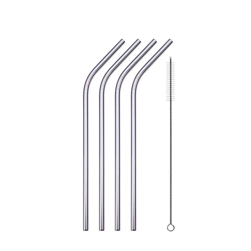 Reusable Stainless Steel Drinking Straws - Straight and Bent Metal Straw Set with Cleaning Brush