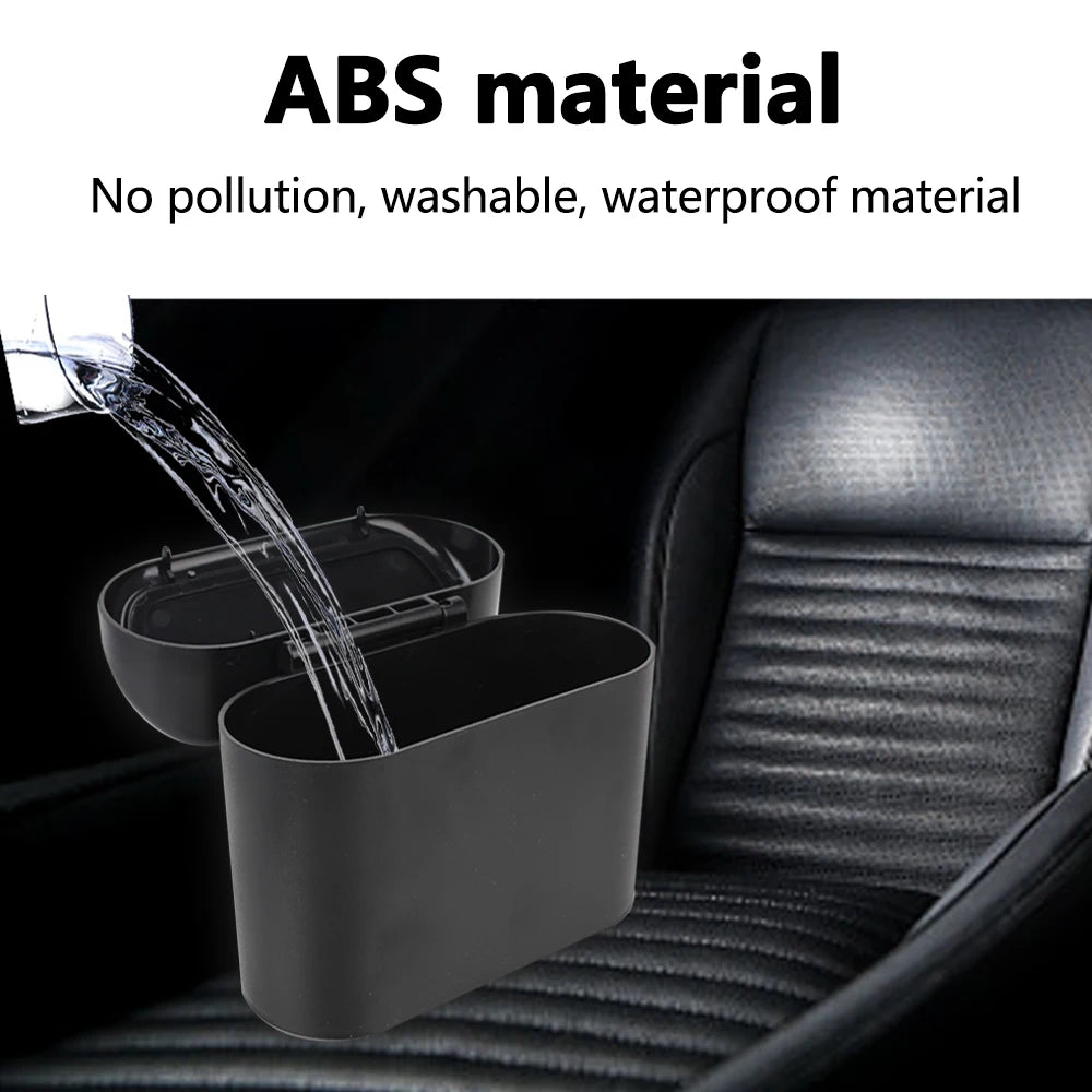 Car Trash Can - Hanging ABS Bin with Press-Open Lid for Vehicle Rubbish Storage