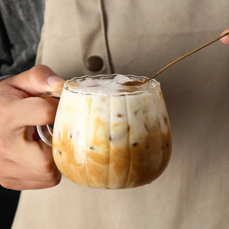 Striped Glass Mug 400ml - Borosilicate Pumpkin Cup for Coffee and Tea