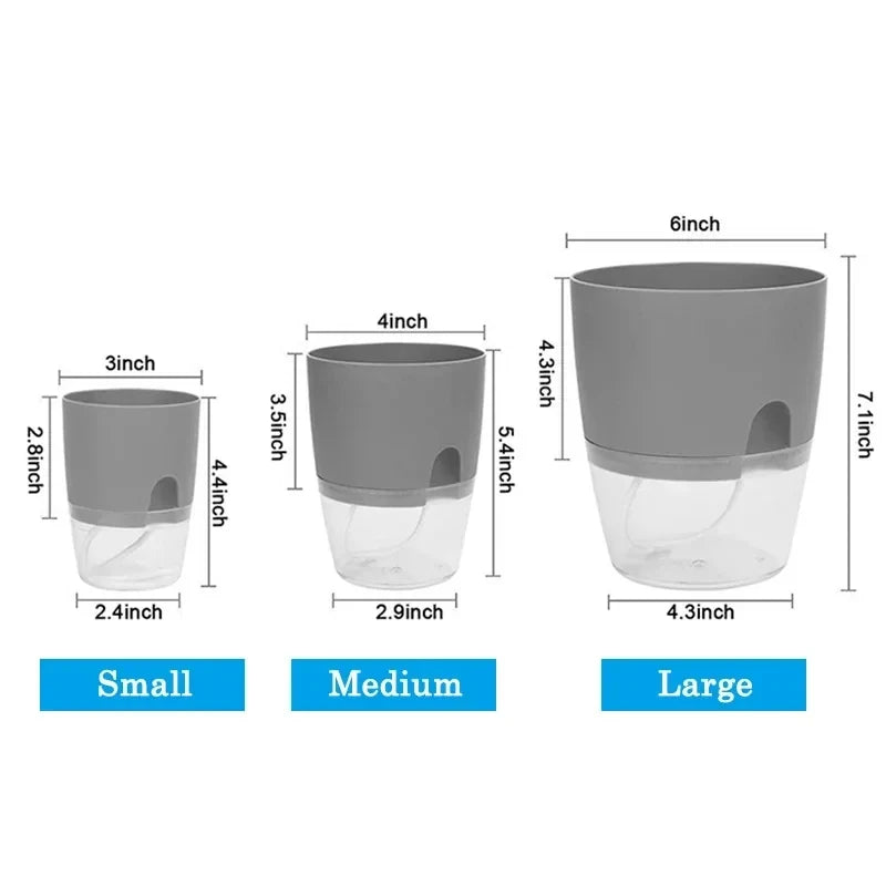 Self-Watering Plant Pot - Clear Double Layer Flowerpot with Cotton Wick and Fill Port