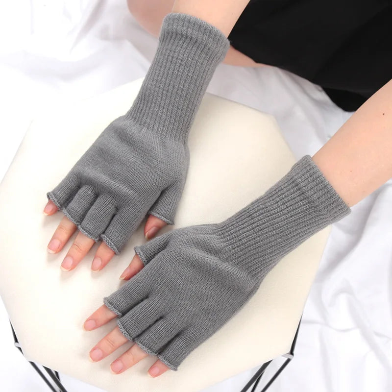 Long Fingerless Knitted Gloves - Warm Stretch Arm Warmers, One Size