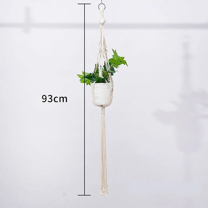 Macrame Plant Hanger - Handmade Knotted Rope Holder for Pots and Balcony Baskets