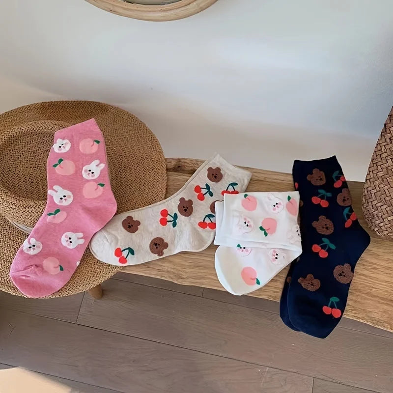 Long Socks for Girls - Soft Cute Knee High Socks, 4 Pairs, One Size