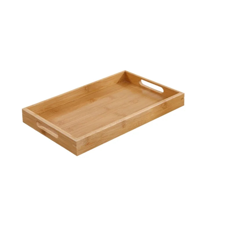 Bamboo Serving Tray with Handles - Rectangular Wooden Tea & Breakfast Tray