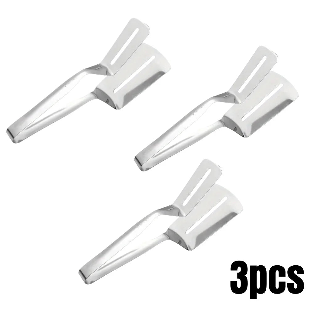 Stainless Steel Spatula with Clamp - 2-in-1 BBQ Tongs & Fish Turner