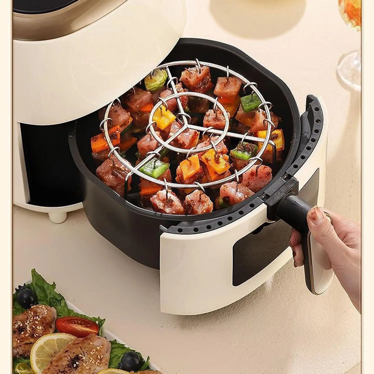 Vertical Skewer Rack - Stainless Steel Air Fryer and BBQ Stand with 24 Skewers