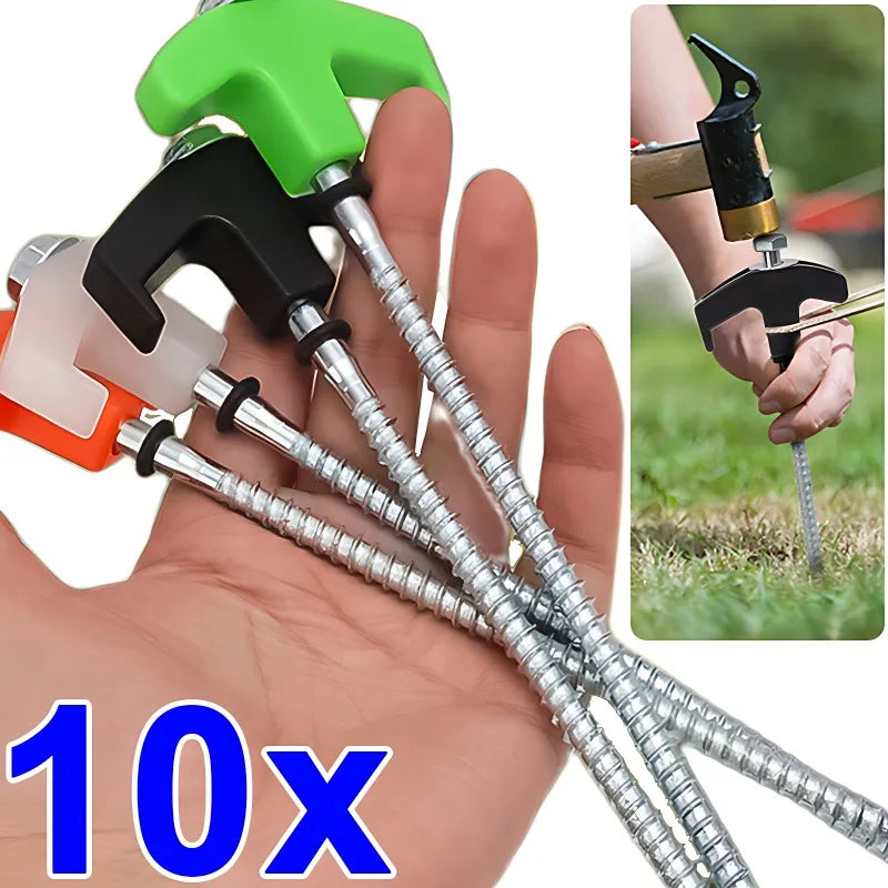 Screw Tent Pegs - Hexagonal Spiral Ground Stakes for Camping, Awnings and Decking, 5 and 10 Packs