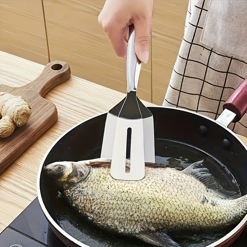 Stainless Steel Spatula with Clamp - 2-in-1 BBQ Tongs & Fish Turner