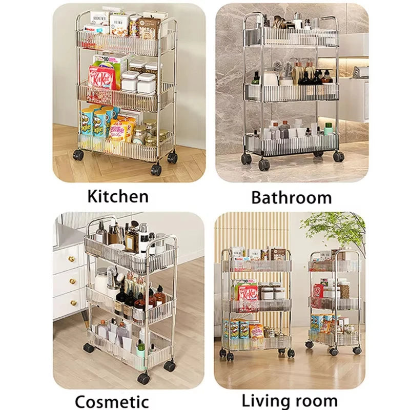 Mobile Rolling Storage Cart - 3 or 4 Tier Shelf for Snacks and Cosmetics
