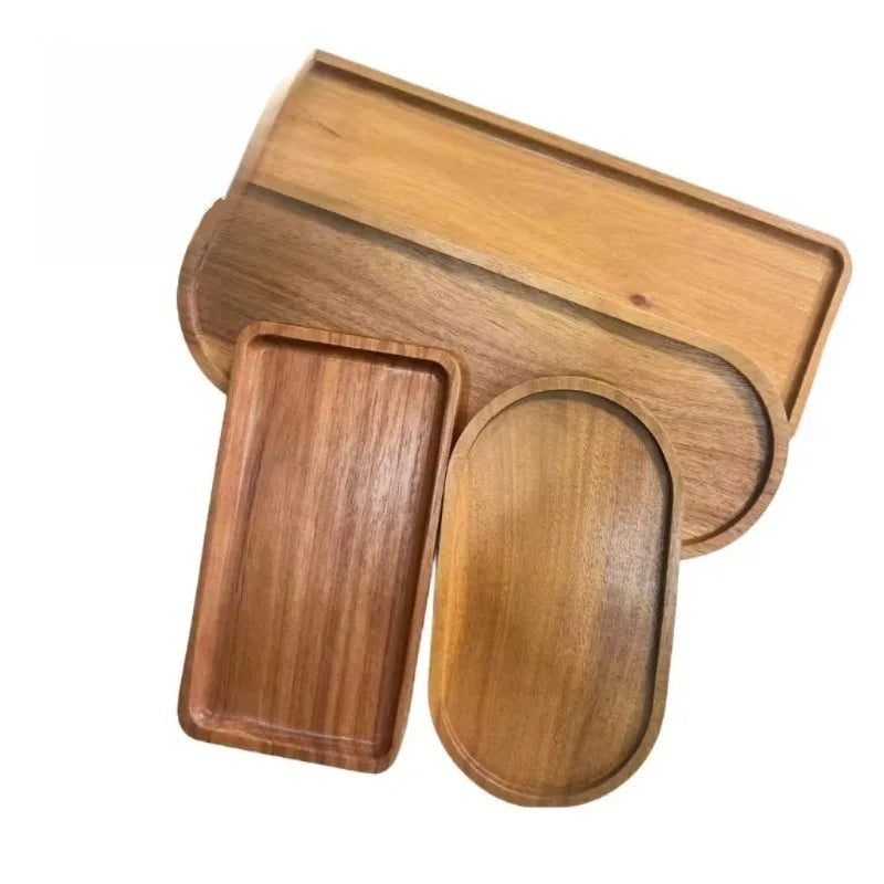 Acacia Wood Serving Platter - Wabi-Sabi Oval & Rectangular Wooden Tray
