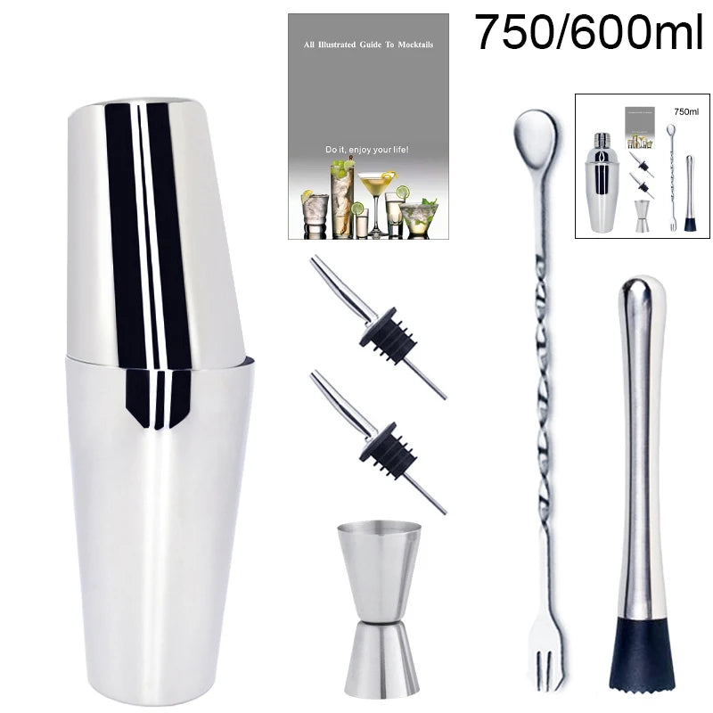 Cocktail Shaker Set with Recipes - 750ml Stainless Steel Bartender Kit