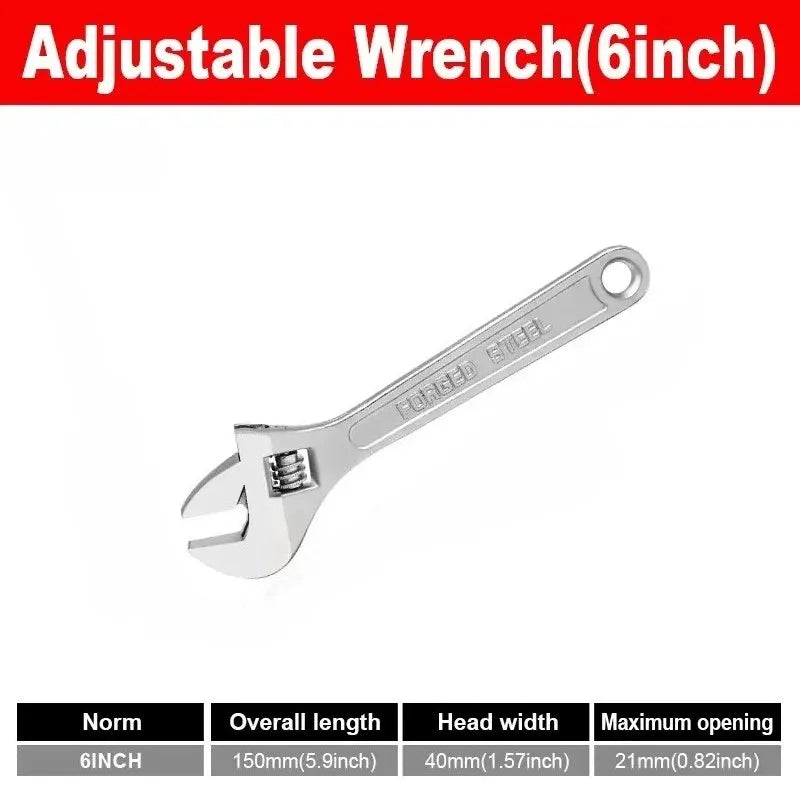 Adjustable Wrench - Wide Jaw Long Handle Spanner in 6, 8, 10 and 12 inch