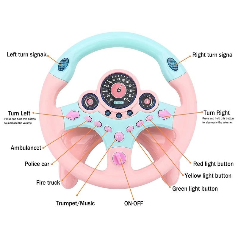 Kids Steering Wheel Toy - Battery Powered Pretend Driving Play for Toddlers